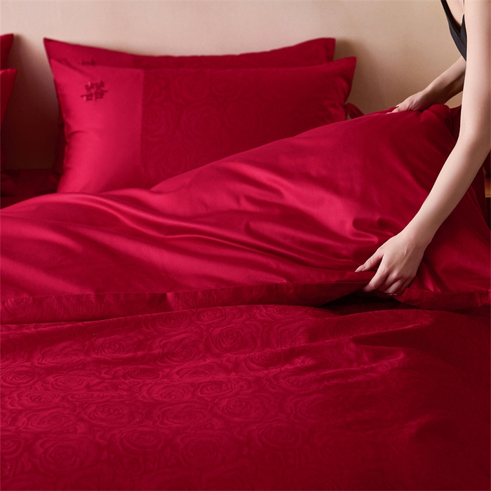 91家纺网 家纺一手货源 找家纺 （总）红番天婚庆 2025新款小红书热卖款仿丝棉提花时尚婚庆系列四件套多件套