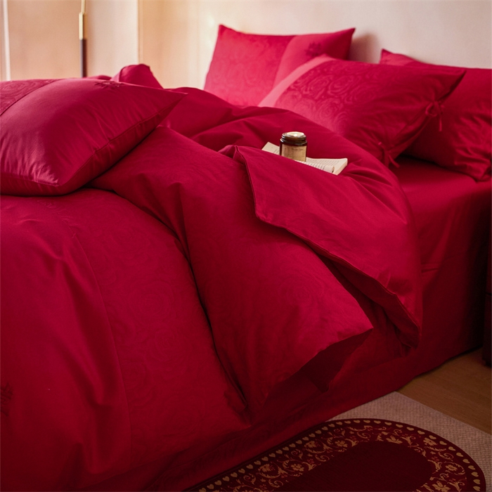 91家纺网 家纺一手货源 找家纺 （总）红番天婚庆 2025新款小红书热卖款仿丝棉提花时尚婚庆系列四件套多件套