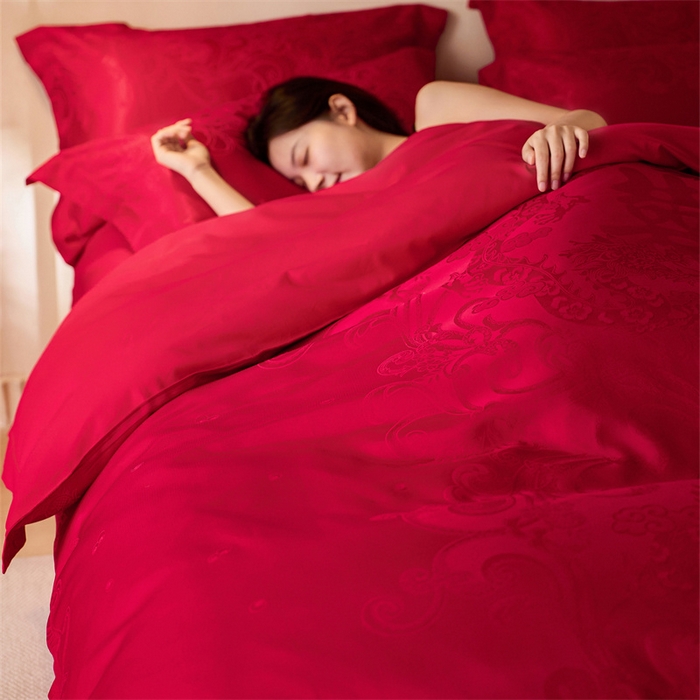 91家纺网 家纺一手货源 找家纺 红番天婚庆 2025新款小红书热卖款仿丝棉提花时尚婚庆系列四件套多件套 禧妆