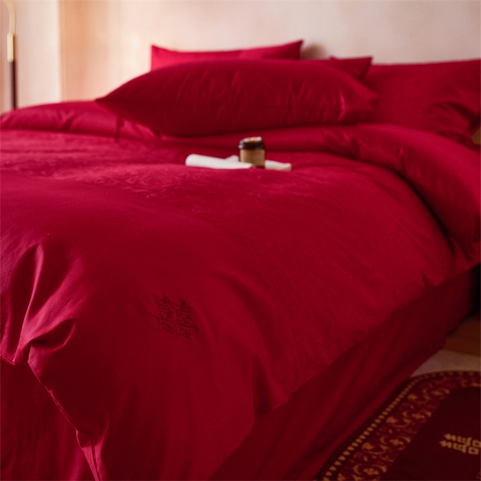 91家纺网 家纺一手货源 找家纺 红番天婚庆 2025新款小红书热卖款仿丝棉提花时尚婚庆系列四件套多件套 唯爱