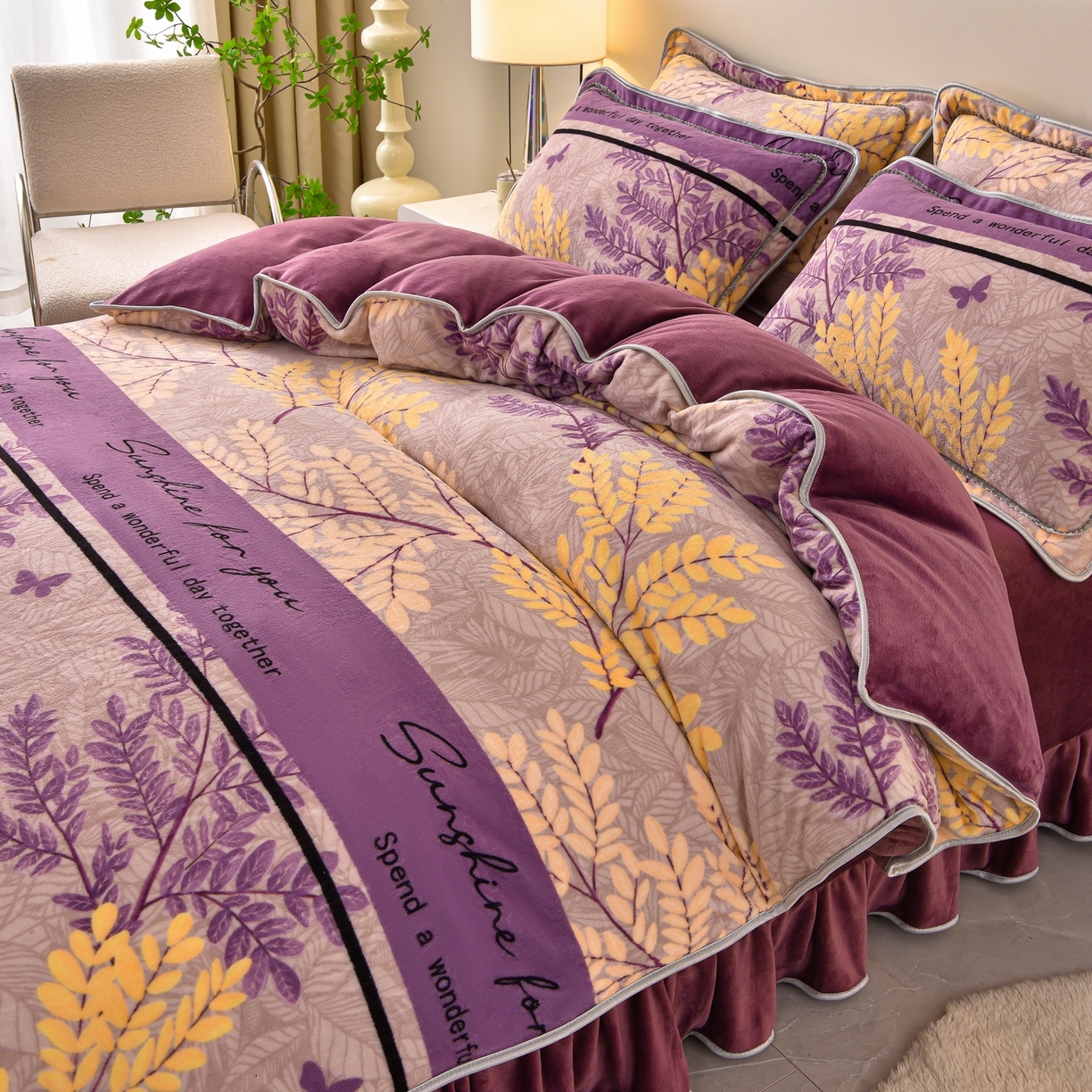 91家纺网 家纺一手货源 找家纺 （总）亿品2025直播爆款9.5斤牛奶绒四件套加厚保暖床裙四件套