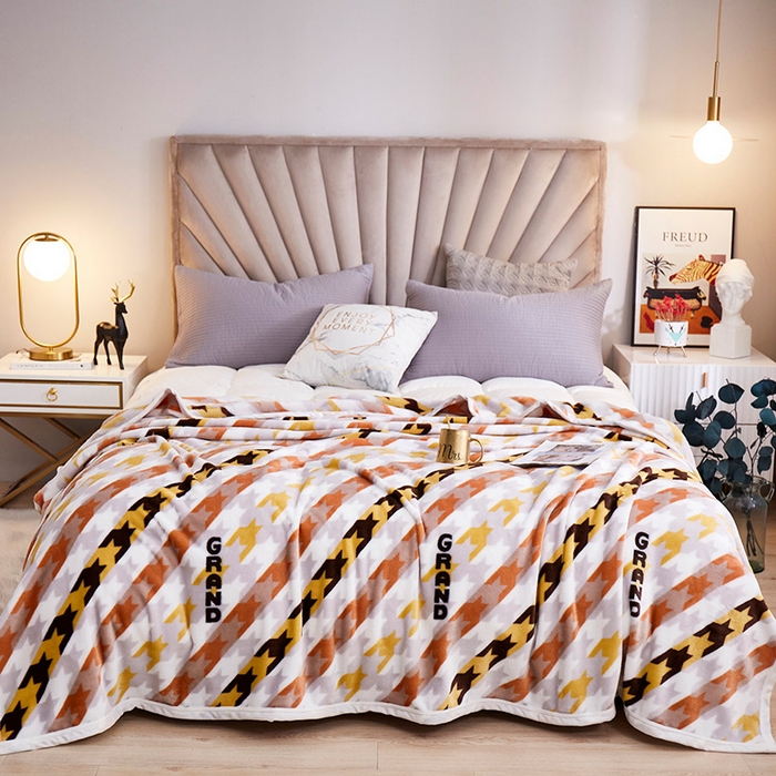 91家纺网 家纺一手货源 找家纺 坦客毯业 2025新款印花雪貂绒毛毯沙发盖毯午睡毯子 千鸟格