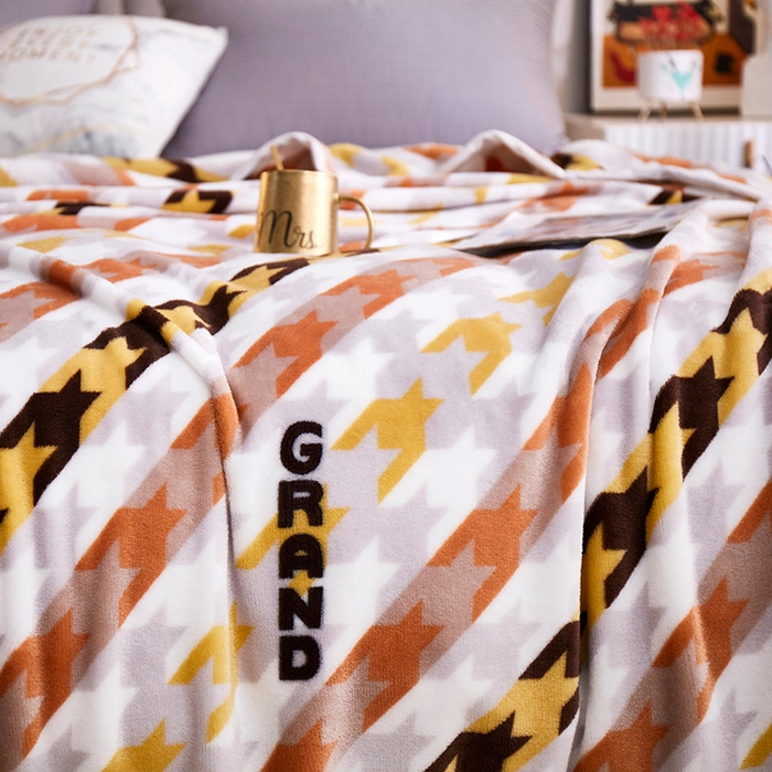 91家纺网 家纺一手货源 找家纺 肖恩毯业 2025新款印花雪貂绒毛毯沙发盖毯午睡毯子 千鸟格