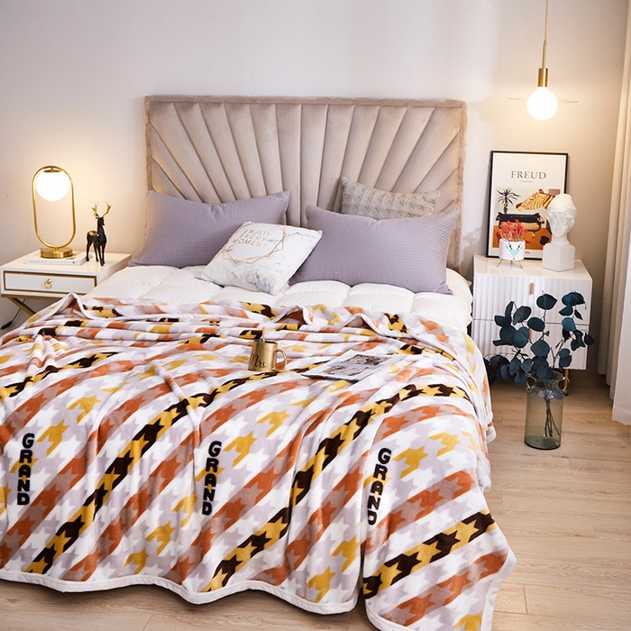 91家纺网 家纺一手货源 找家纺 肖恩毯业 2025新款印花雪貂绒毛毯沙发盖毯午睡毯子 千鸟格