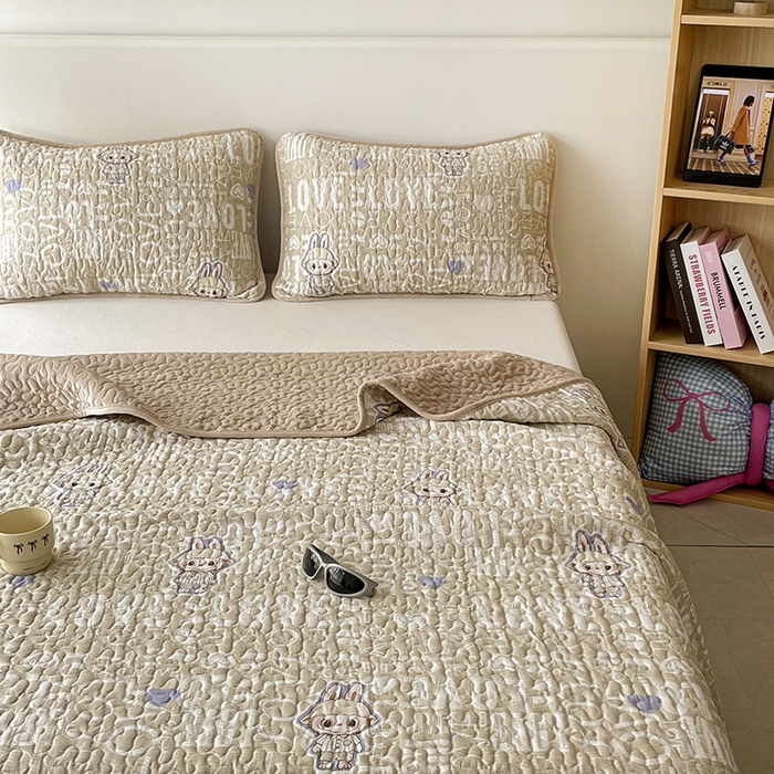 91家纺网 家纺一手货源 找家纺 （总）金绣美居 2025新款全棉婴儿绒包边款四季盖毯可铺可盖高温水洗毯床盖三件套