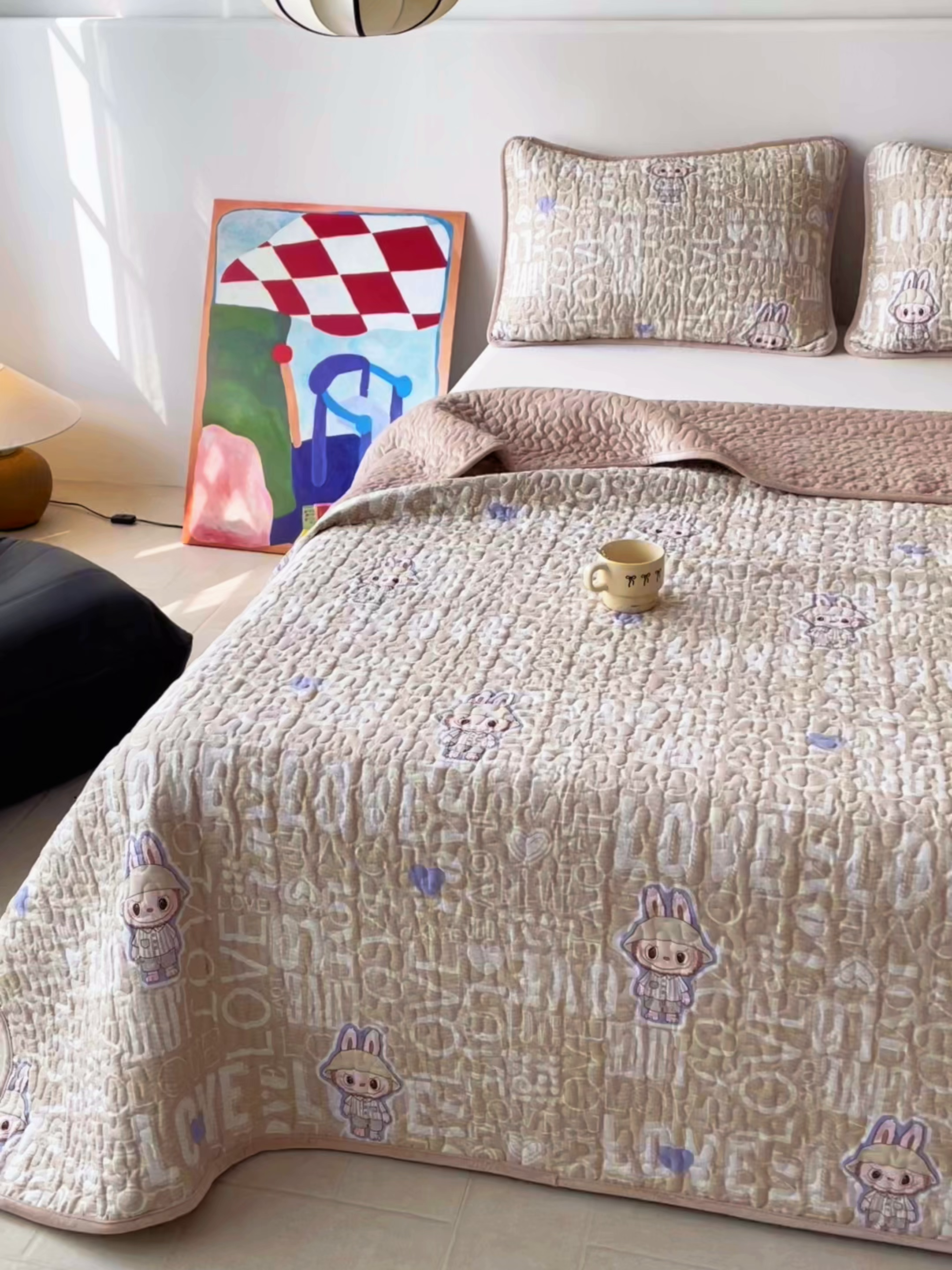 91家纺网 家纺一手货源 找家纺 （总）金绣美居 2025新款全棉婴儿绒包边款四季盖毯可铺可盖高温水洗毯床盖三件套