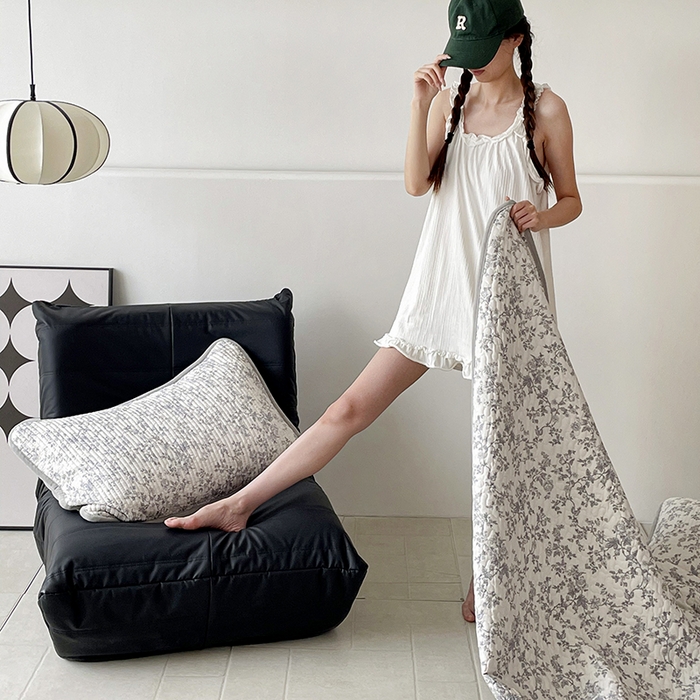 91家纺网 家纺一手货源 找家纺 金绣美居 2025新款全棉婴儿绒包边款四季盖毯可铺可盖高温水洗毯床盖三件套 扶桑意晚