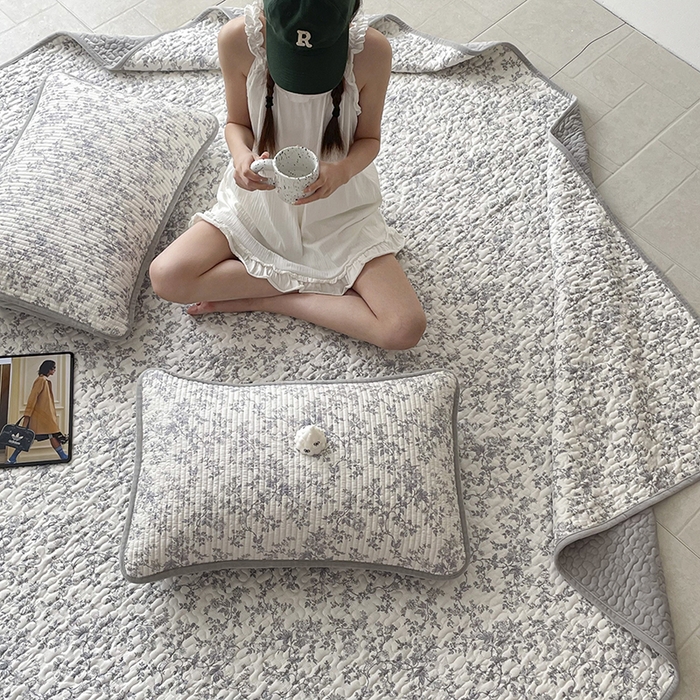 91家纺网 家纺一手货源 找家纺 金绣美居 2025新款全棉婴儿绒包边款四季盖毯可铺可盖高温水洗毯床盖三件套 扶桑意晚