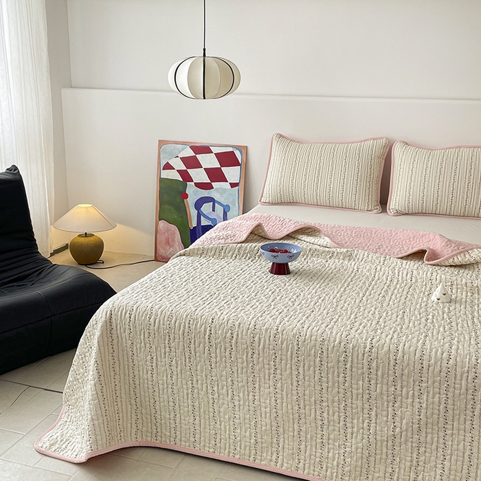 91家纺网 家纺一手货源 找家纺 金绣美居 2025新款全棉婴儿绒包边款四季盖毯可铺可盖高温水洗毯床盖三件套 夏有乔木