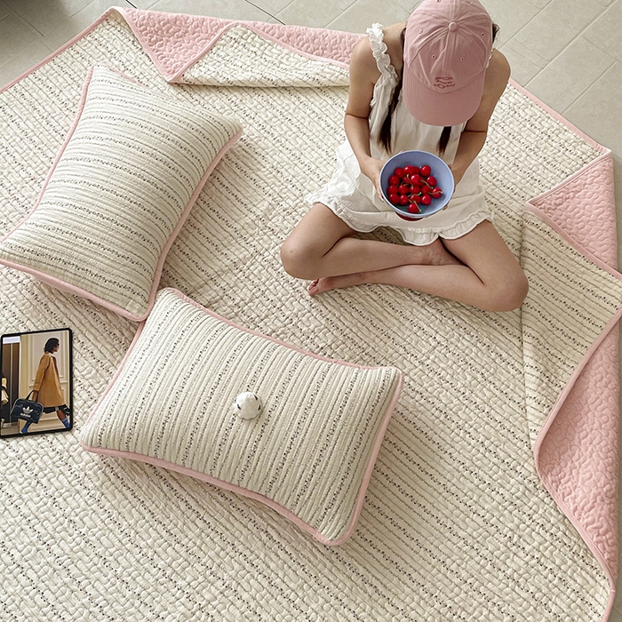 91家纺网 家纺一手货源 找家纺 金绣美居 2025新款全棉婴儿绒包边款四季盖毯可铺可盖高温水洗毯床盖三件套 夏有乔木