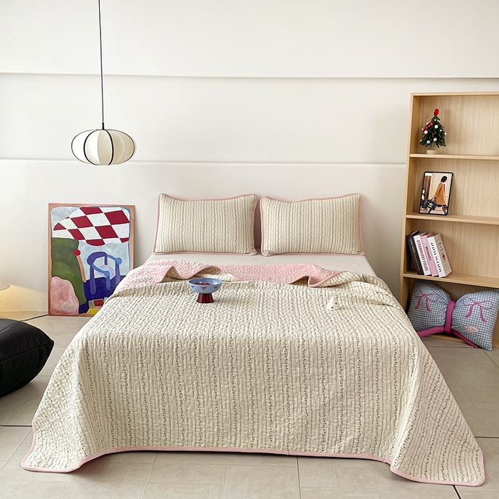 金绣美居 2025新款全棉婴儿绒包边款四季盖毯可铺可盖高温水洗毯床盖三件套 夏有乔木