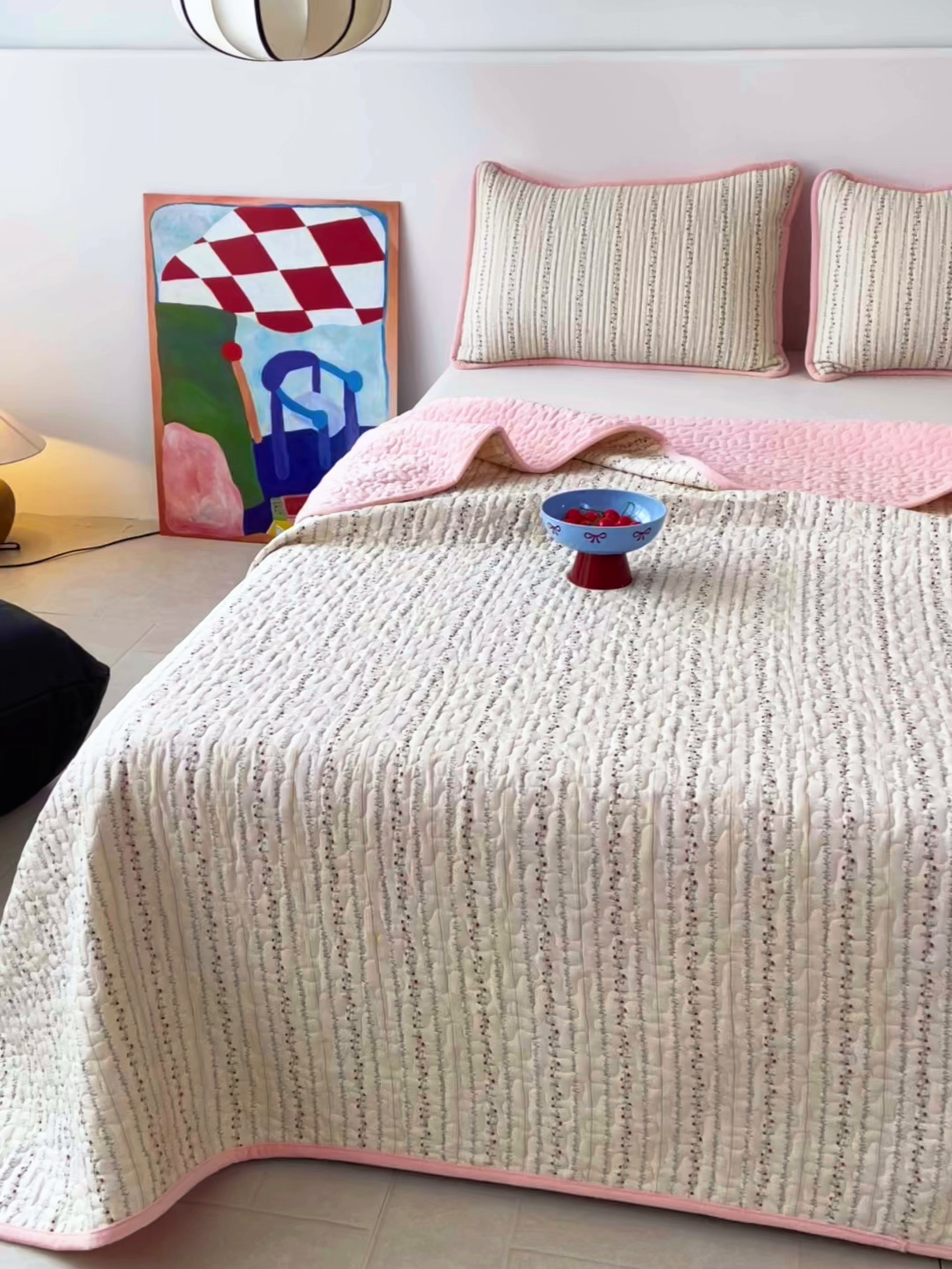 91家纺网 家纺一手货源 找家纺 金绣美居 2025新款全棉婴儿绒包边款四季盖毯可铺可盖高温水洗毯床盖三件套 夏有乔木