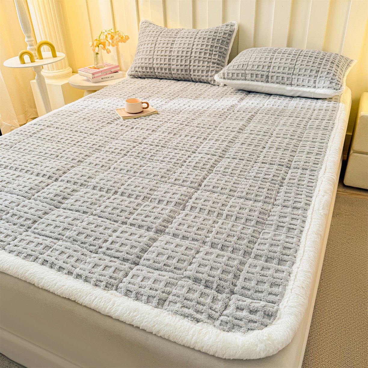 91家纺网 家纺一手货源 找家纺 予梦家纺 2025新款塔芙绒床护垫床垫保护套 星梦格 星灰