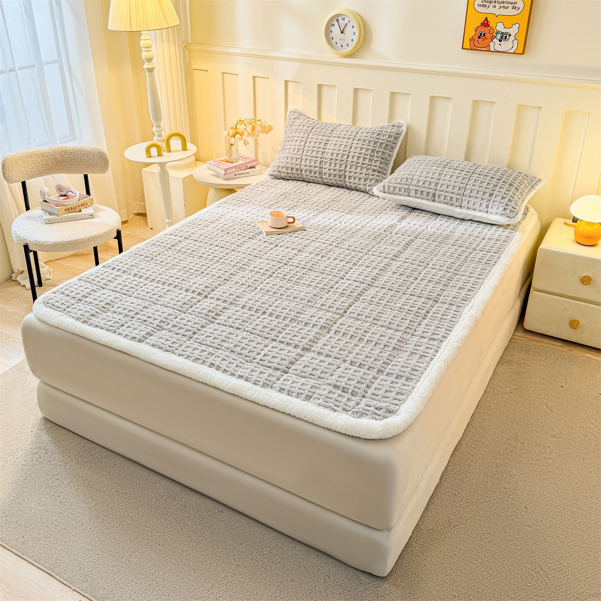 91家纺网 家纺一手货源 找家纺 予梦家纺 2025新款塔芙绒床护垫床垫保护套 星梦格 星灰