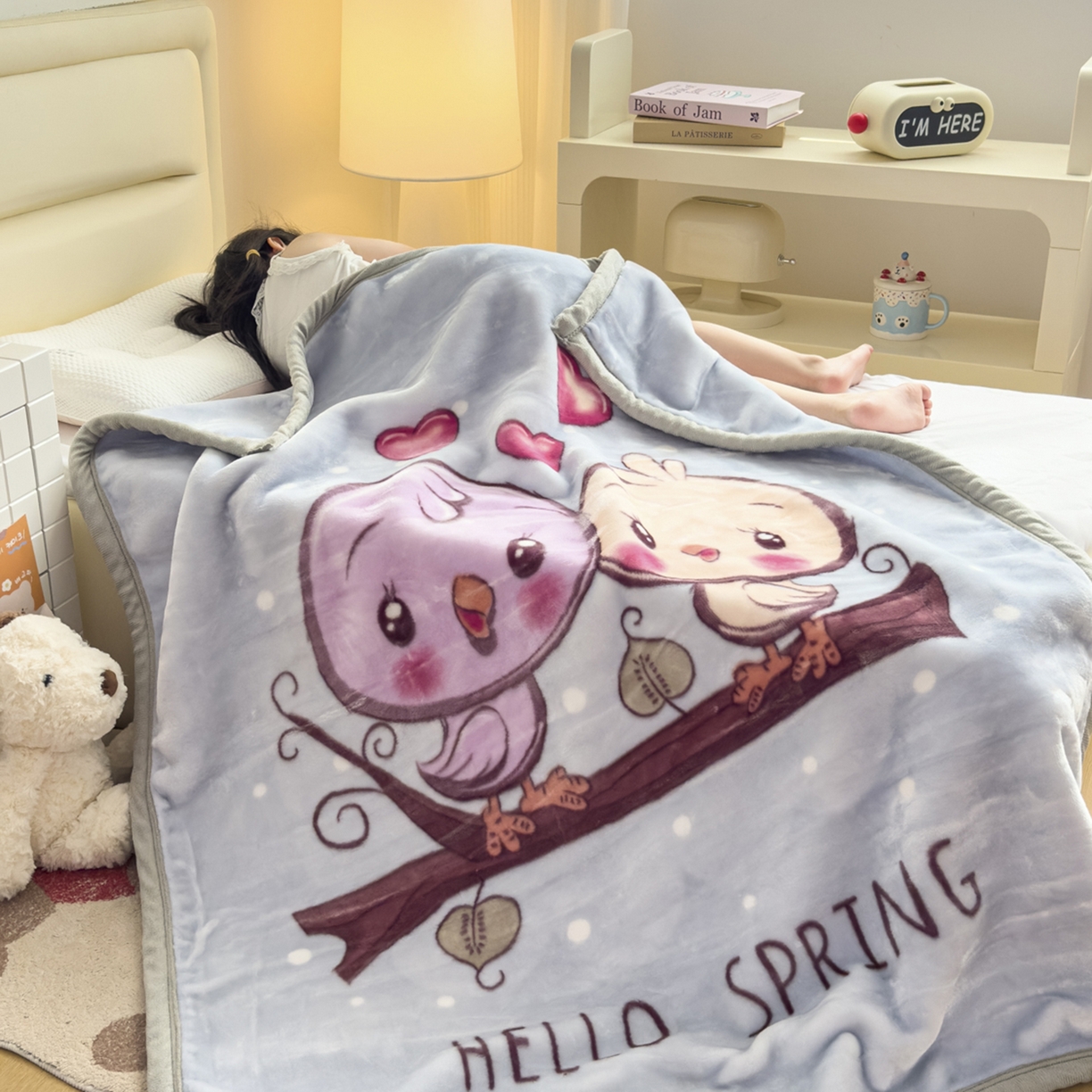 91家纺网 家纺一手货源 找家纺 爱彼家纺 2025冬季新款拉舍尔童毯毛毯毯子-系列二 拉舍尔童毯-小小公主03绿灰