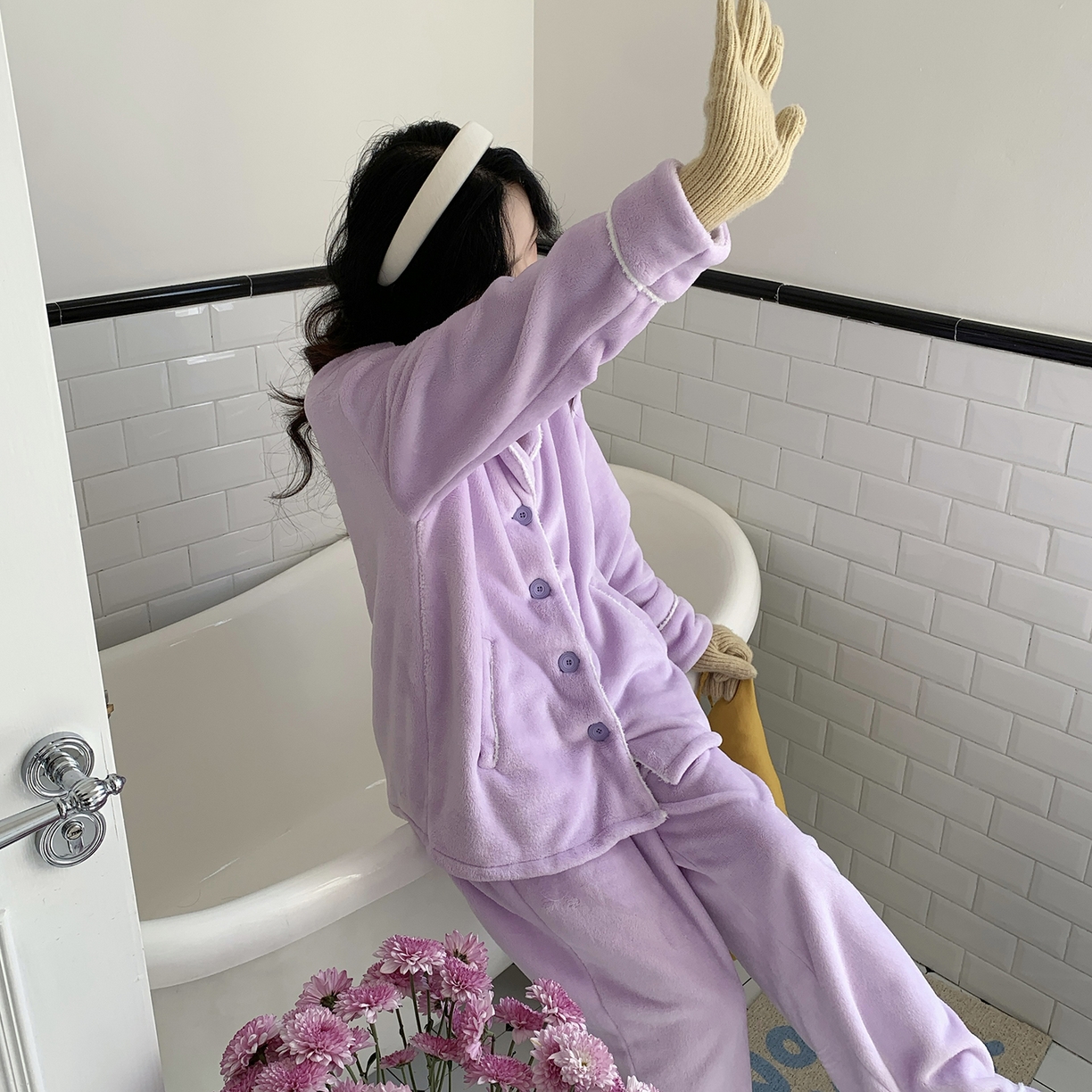 91家纺网 家纺一手货源 找家纺 多乐娜 2025新款奶芙绒家居服 （会员拿货-5元，控价最低零售价128元起！） 女款-香芋紫