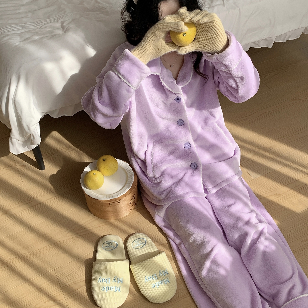 91家纺网 家纺一手货源 找家纺 多乐娜 2025新款奶芙绒家居服 （会员拿货-5元，控价最低零售价128元起！） 女款-香芋紫