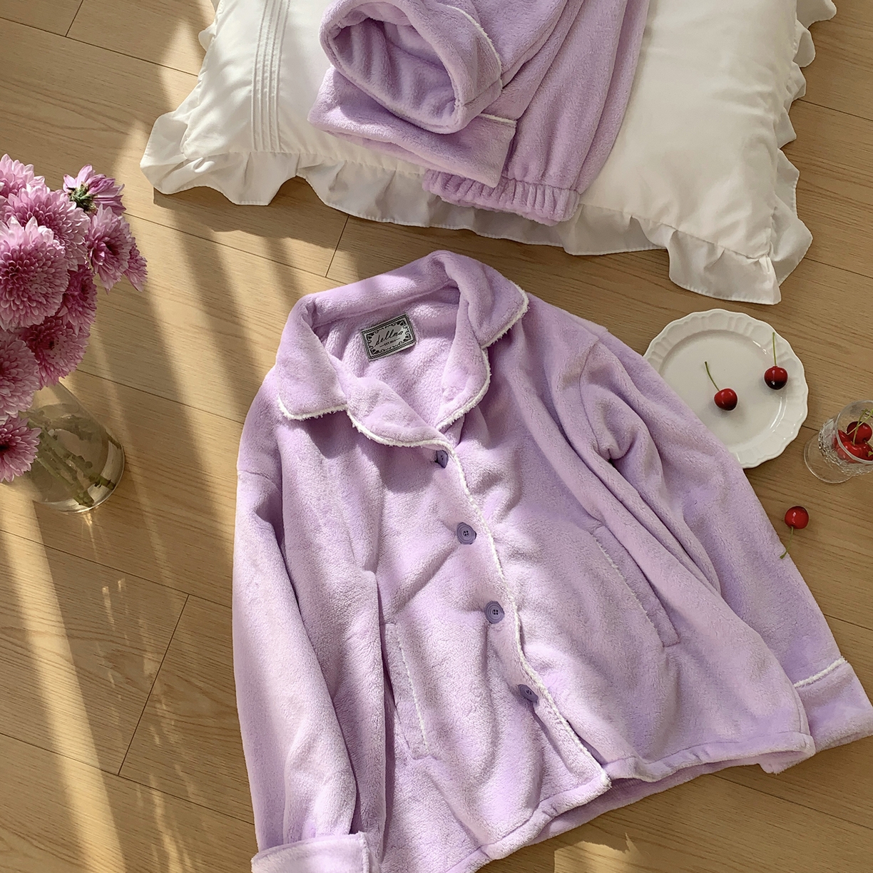 91家纺网 家纺一手货源 找家纺 多乐娜 2025新款奶芙绒家居服 （会员拿货-5元，控价最低零售价128元起！） 女款-香芋紫