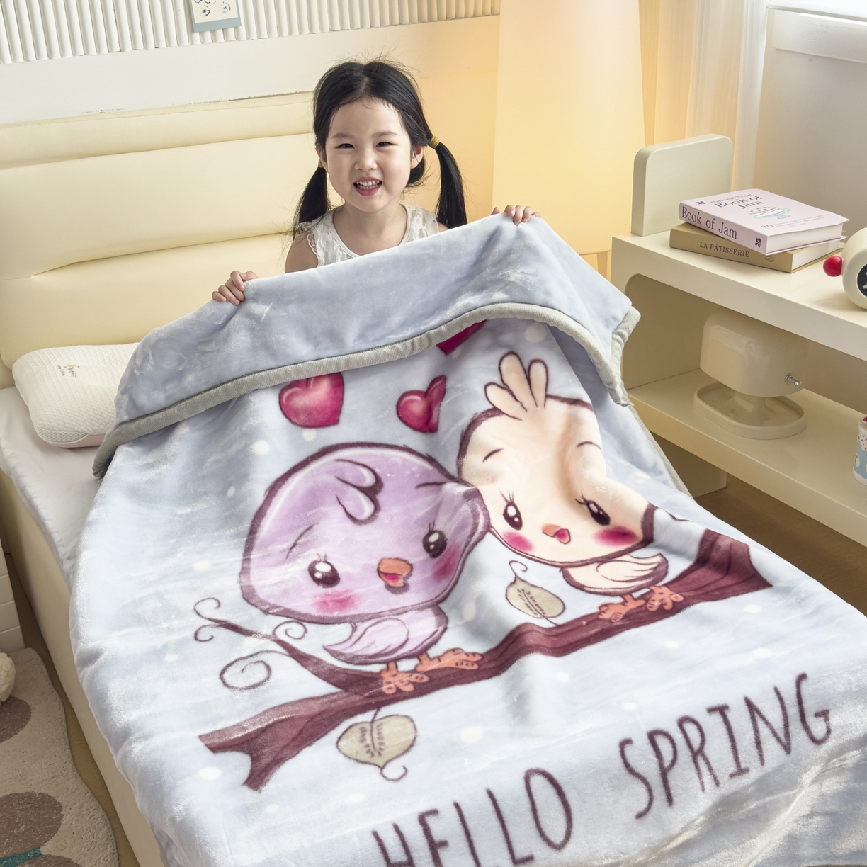 91家纺网 家纺一手货源 找家纺 爱彼家纺 2025冬季新款拉舍尔童毯毛毯毯子-系列二 拉舍尔童毯-小小公主03绿灰