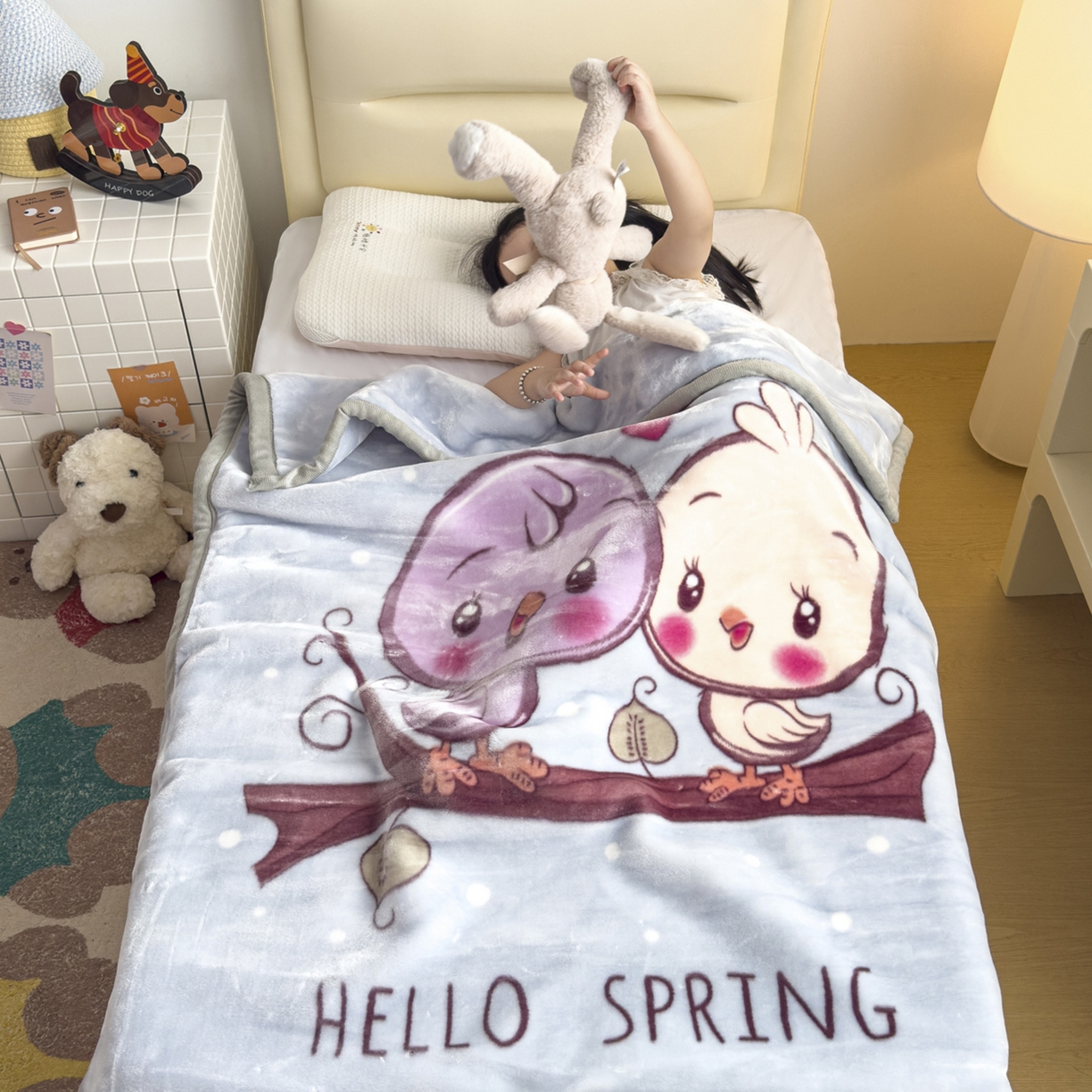 91家纺网 家纺一手货源 找家纺 爱彼家纺 2025冬季新款拉舍尔童毯毛毯毯子-系列二 拉舍尔童毯-小小公主03绿灰