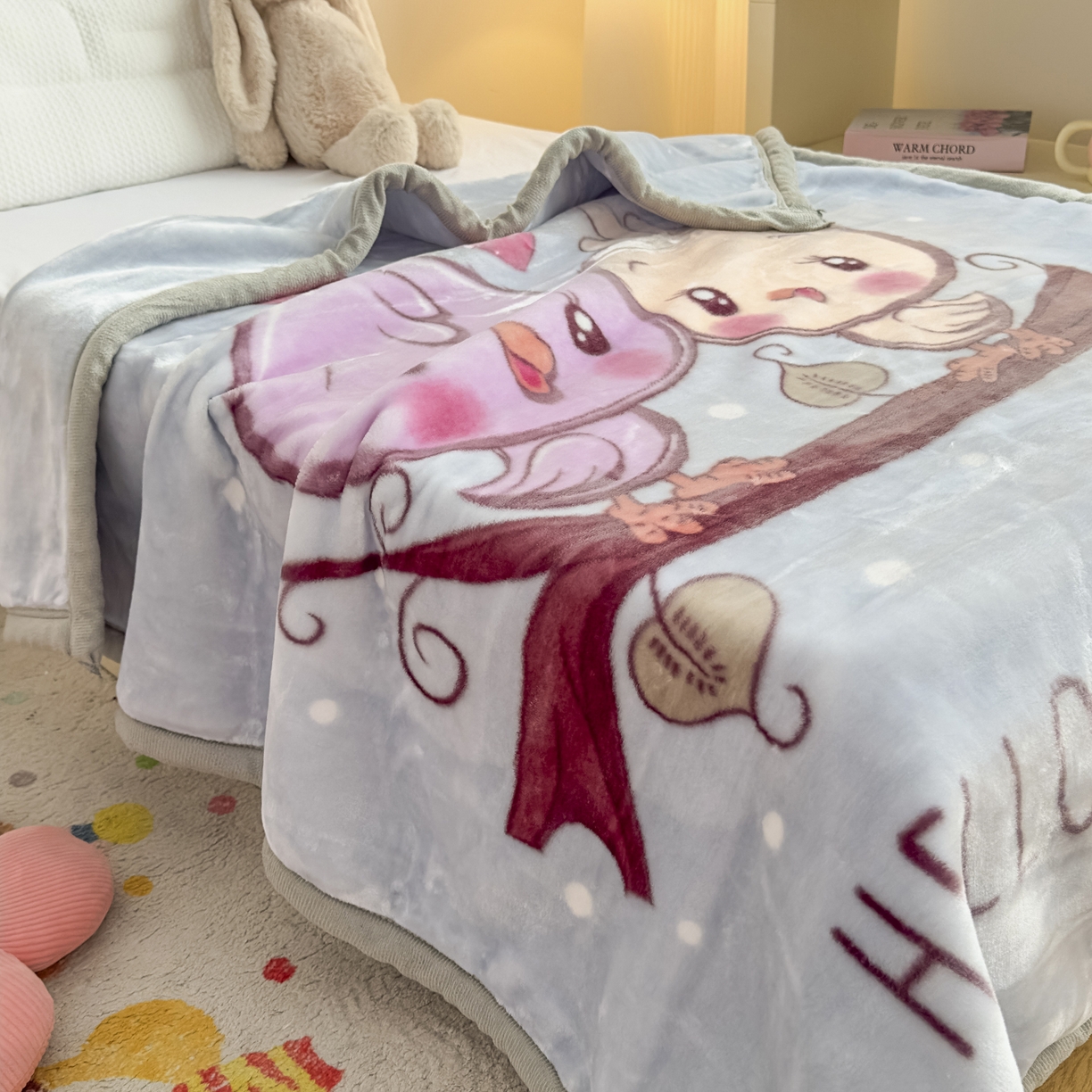 91家纺网 家纺一手货源 找家纺 爱彼家纺 2025冬季新款拉舍尔童毯毛毯毯子-系列二 拉舍尔童毯-小小公主03绿灰