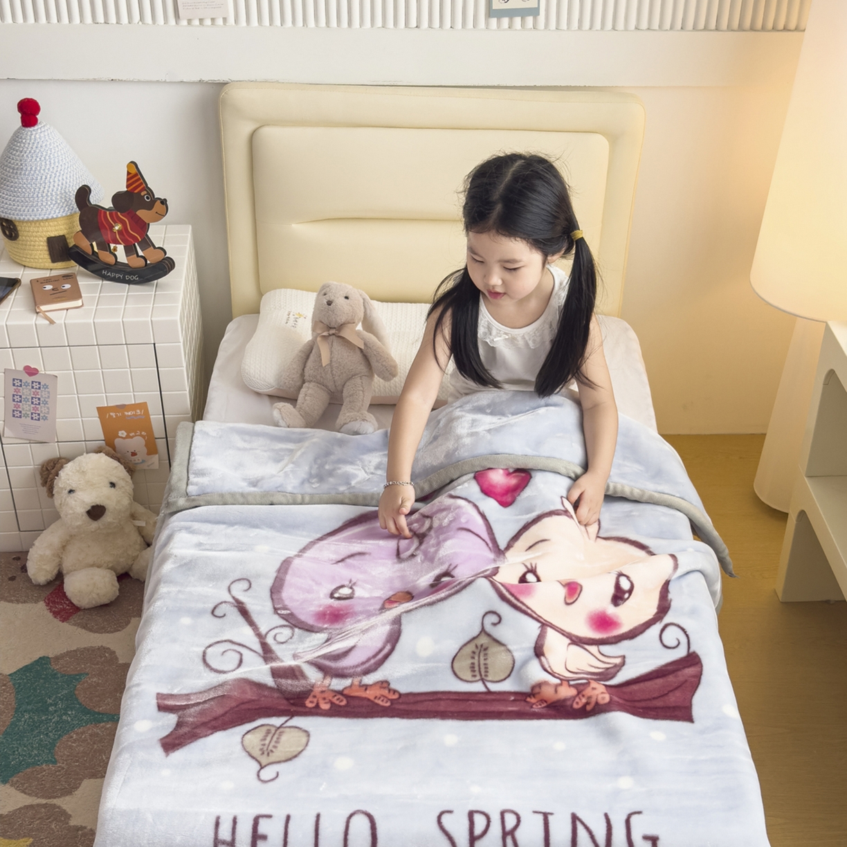 91家纺网 家纺一手货源 找家纺 爱彼家纺 2025冬季新款拉舍尔童毯毛毯毯子-系列二 拉舍尔童毯-小小公主03绿灰