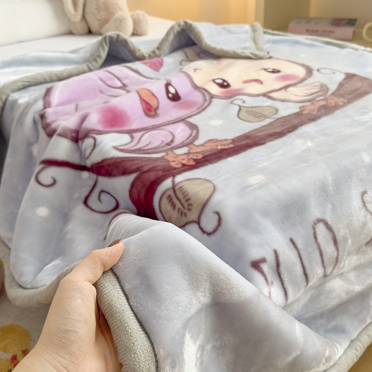 91家纺网 家纺一手货源 找家纺 爱彼家纺 2025冬季新款拉舍尔童毯毛毯毯子-系列二 拉舍尔童毯-小小公主03绿灰