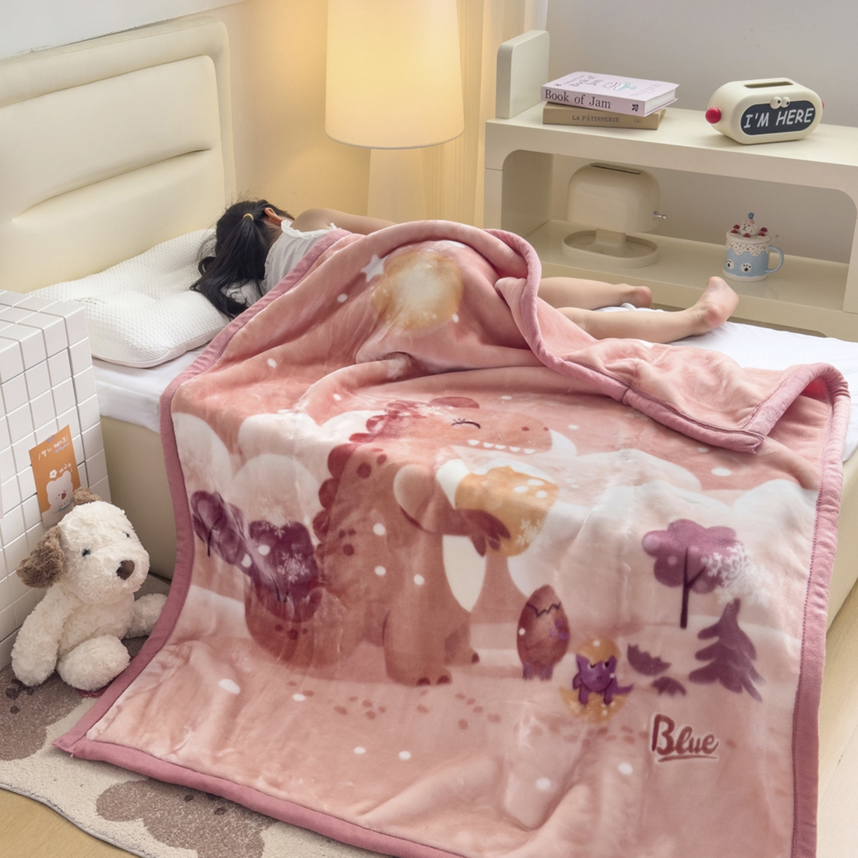 91家纺网 家纺一手货源 找家纺 爱彼家纺 2025冬季新款拉舍尔童毯毛毯毯子-系列二 拉舍尔童毯-冰雪恐龙09肉驼