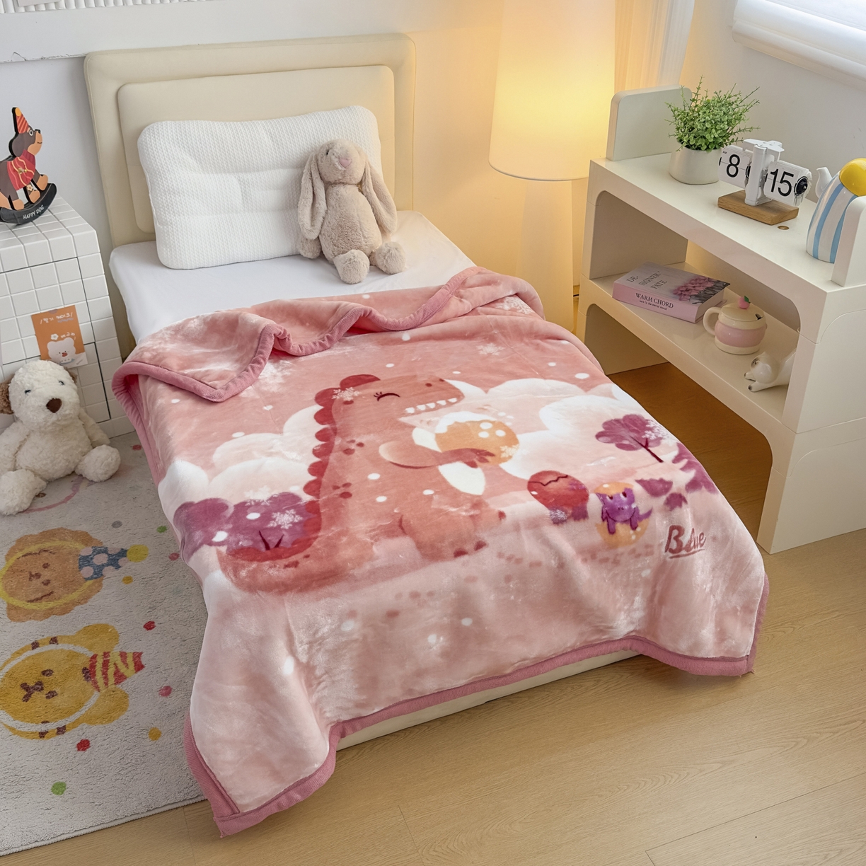 91家纺网 家纺一手货源 找家纺 爱彼家纺 2025冬季新款拉舍尔童毯毛毯毯子-系列二 拉舍尔童毯-冰雪恐龙09肉驼