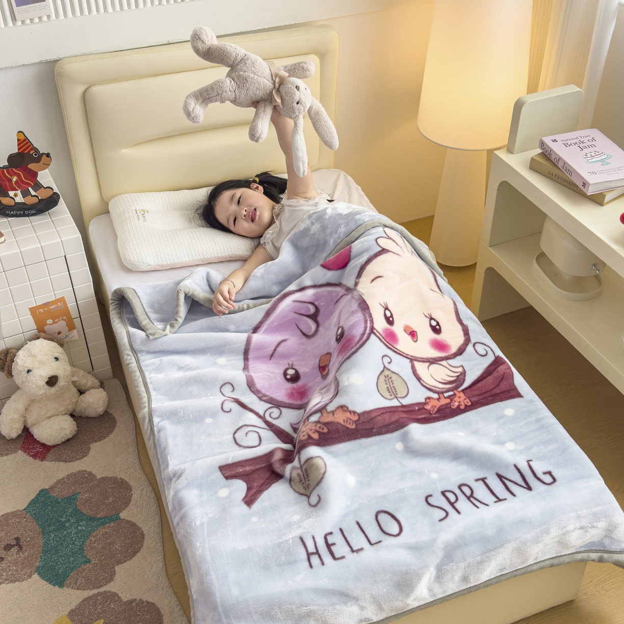 91家纺网 家纺一手货源 找家纺 爱彼家纺 2025冬季新款拉舍尔童毯毛毯毯子-系列二 拉舍尔童毯-小小公主03绿灰