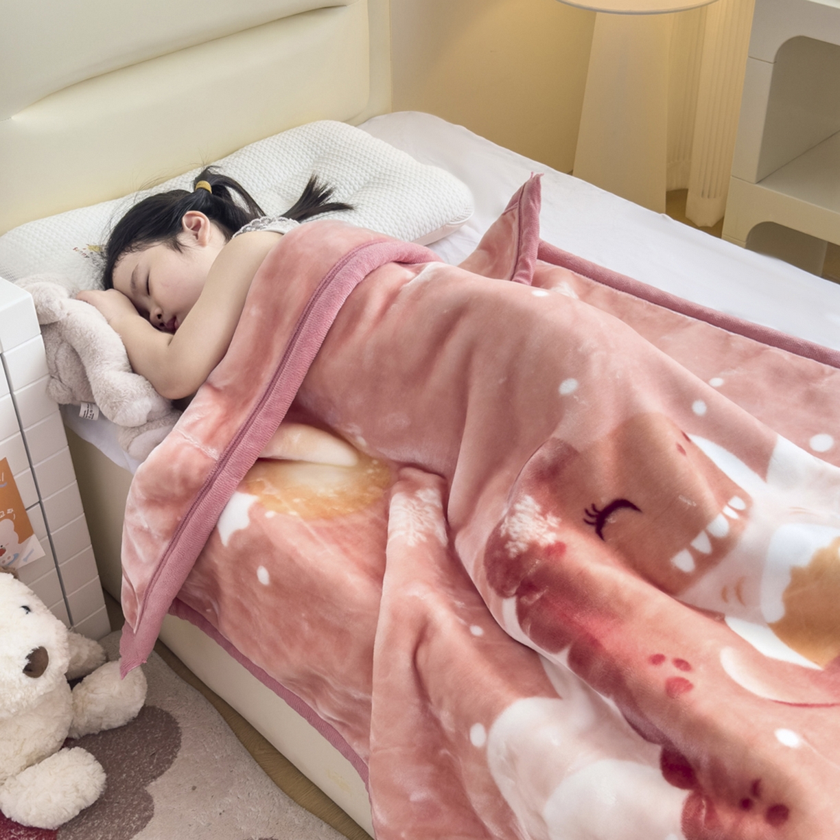 91家纺网 家纺一手货源 找家纺 爱彼家纺 2025冬季新款拉舍尔童毯毛毯毯子-系列二 拉舍尔童毯-冰雪恐龙09肉驼