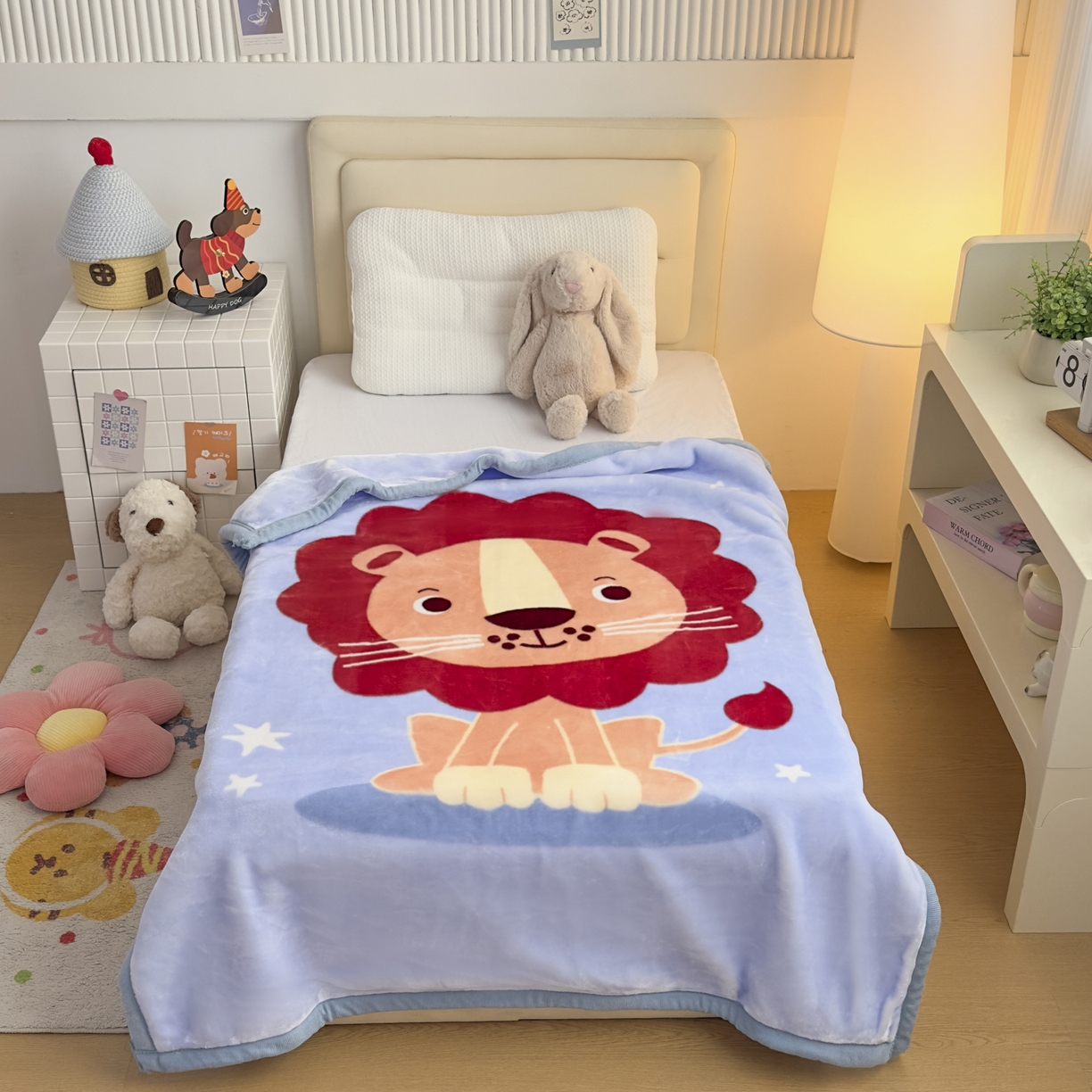 91家纺网 家纺一手货源 找家纺 爱彼家纺 2025冬季新款拉舍尔童毯毛毯毯子-系列二 拉舍尔童毯-暖阳西子02浅兰