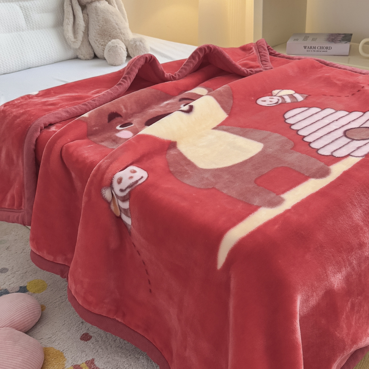 91家纺网 家纺一手货源 找家纺 爱彼家纺 2025冬季新款拉舍尔童毯毛毯毯子-系列二 拉舍尔童毯-兄弟-家06大红