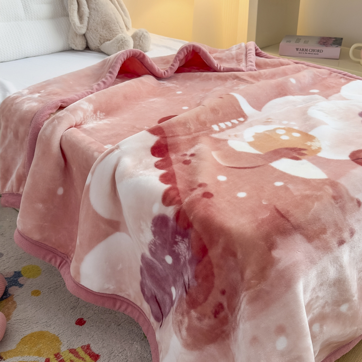 91家纺网 家纺一手货源 找家纺 爱彼家纺 2025冬季新款拉舍尔童毯毛毯毯子-系列二 拉舍尔童毯-冰雪恐龙09肉驼