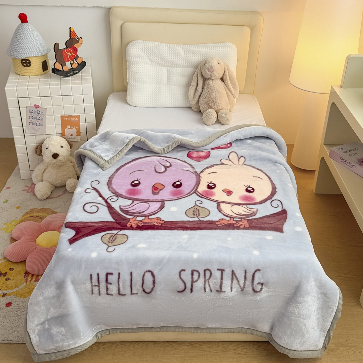 91家纺网 家纺一手货源 找家纺 爱彼家纺 2025冬季新款拉舍尔童毯毛毯毯子-系列二 拉舍尔童毯-小小公主03绿灰