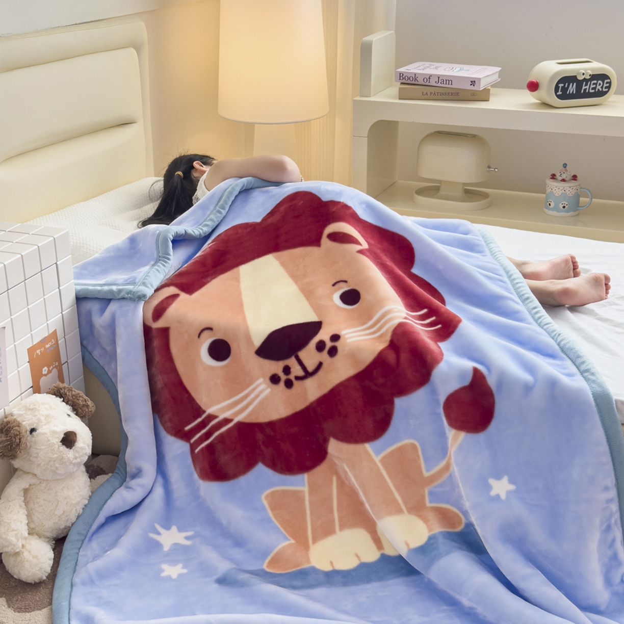 91家纺网 家纺一手货源 找家纺 爱彼家纺 2025冬季新款拉舍尔童毯毛毯毯子-系列二 拉舍尔童毯-暖阳西子02浅兰