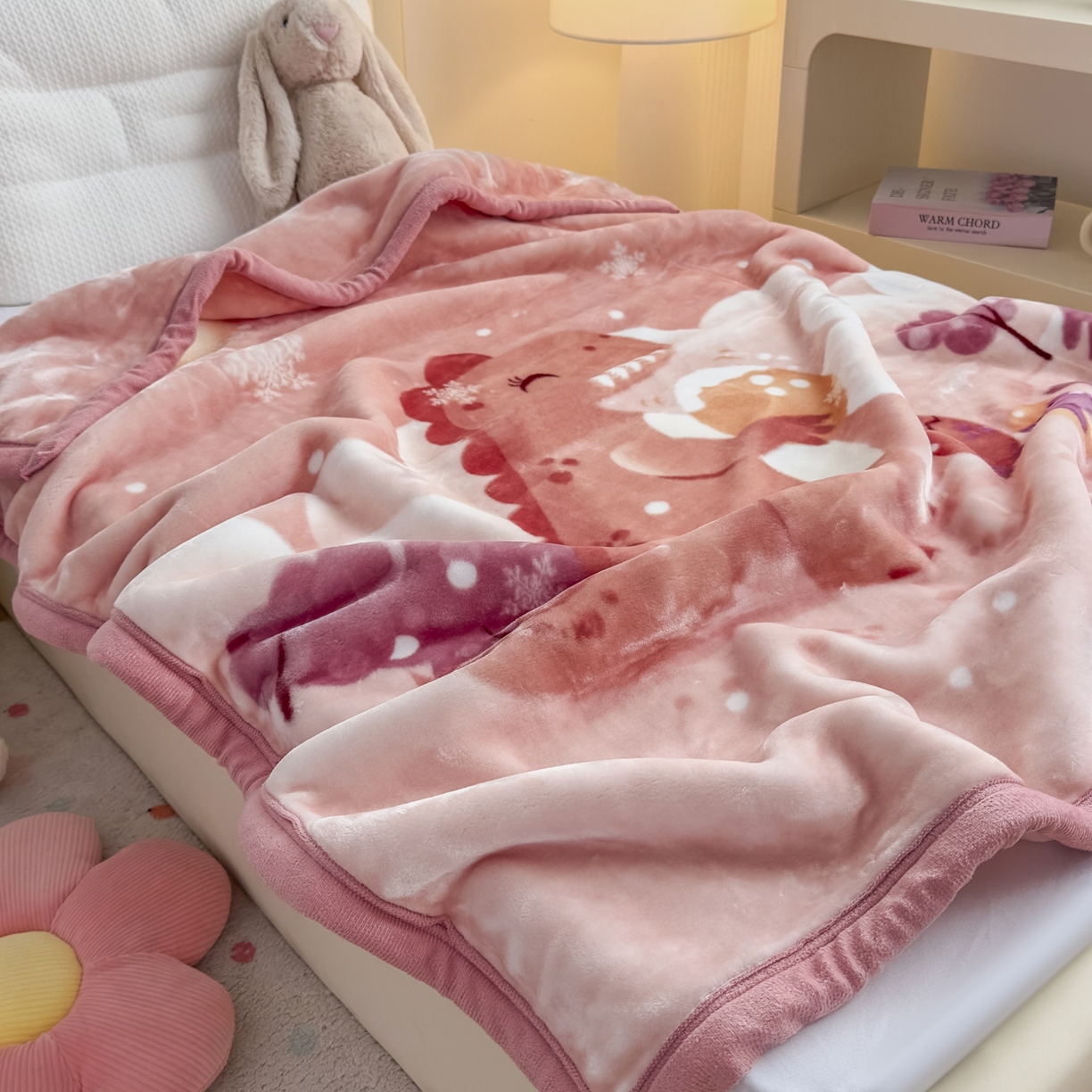 91家纺网 家纺一手货源 找家纺 爱彼家纺 2025冬季新款拉舍尔童毯毛毯毯子-系列二 拉舍尔童毯-冰雪恐龙09肉驼