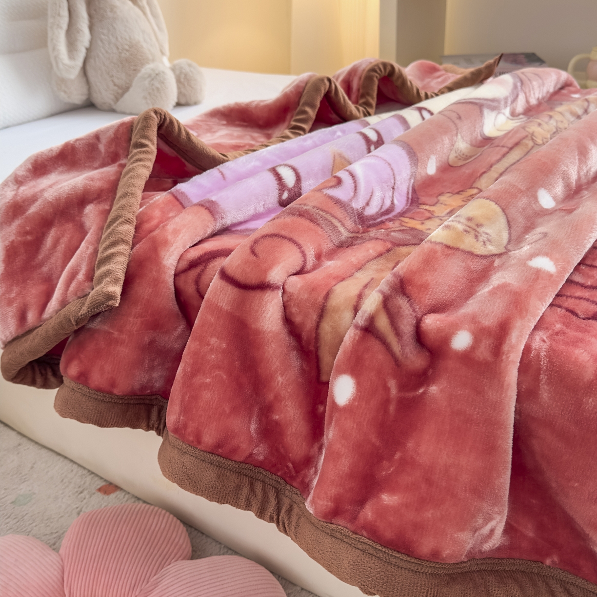 91家纺网 家纺一手货源 找家纺 爱彼家纺 2025冬季新款拉舍尔童毯毛毯毯子-系列二 拉舍尔童毯-小小公主04咖啡色