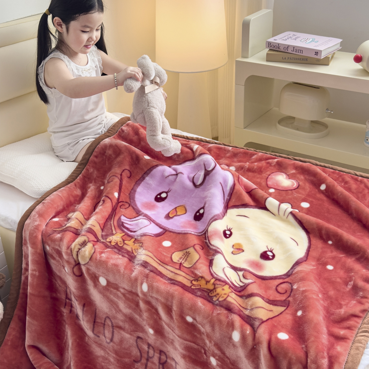 91家纺网 家纺一手货源 找家纺 爱彼家纺 2025冬季新款拉舍尔童毯毛毯毯子-系列二 拉舍尔童毯-小小公主04咖啡色