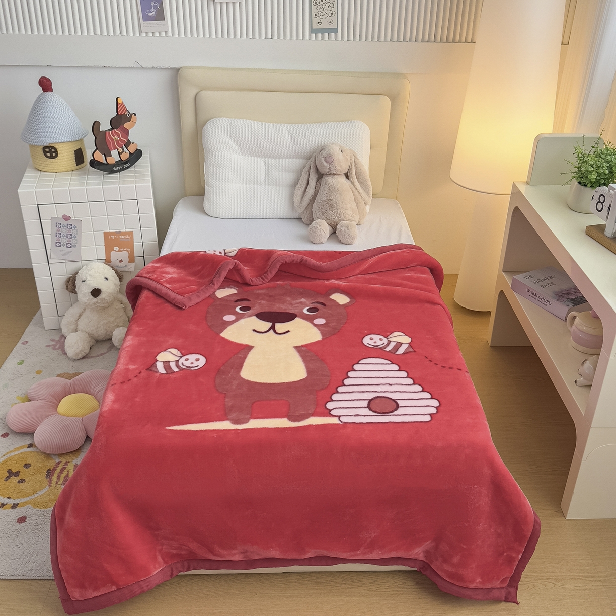 91家纺网 家纺一手货源 找家纺 爱彼家纺 2025冬季新款拉舍尔童毯毛毯毯子-系列二 拉舍尔童毯-兄弟-家06大红