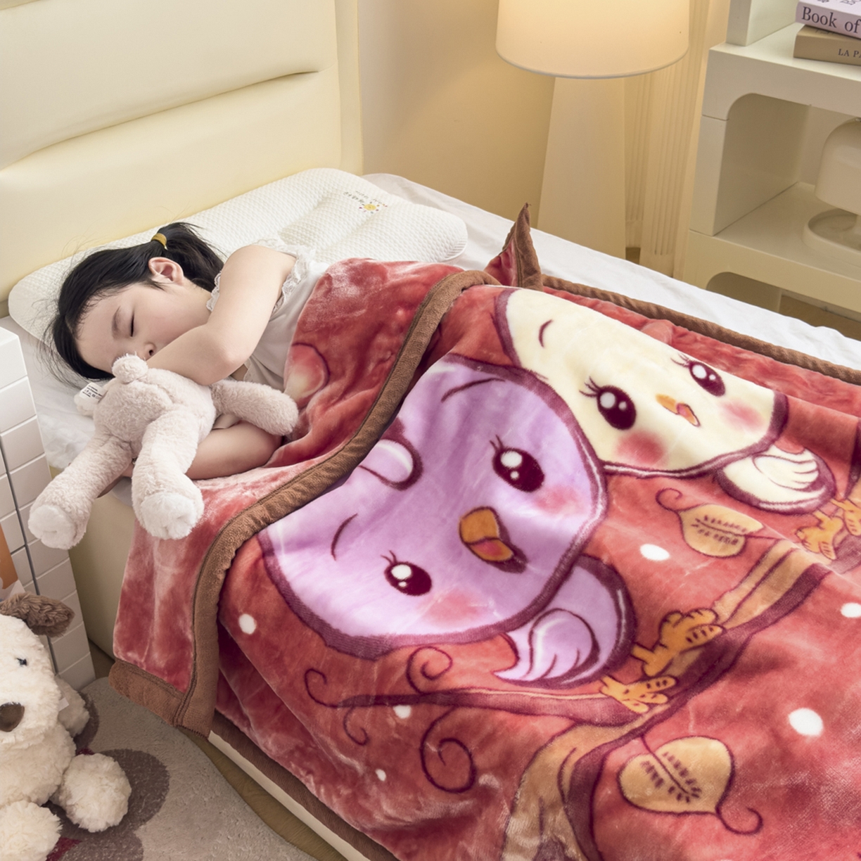 91家纺网 家纺一手货源 找家纺 爱彼家纺 2025冬季新款拉舍尔童毯毛毯毯子-系列二 拉舍尔童毯-小小公主04咖啡色