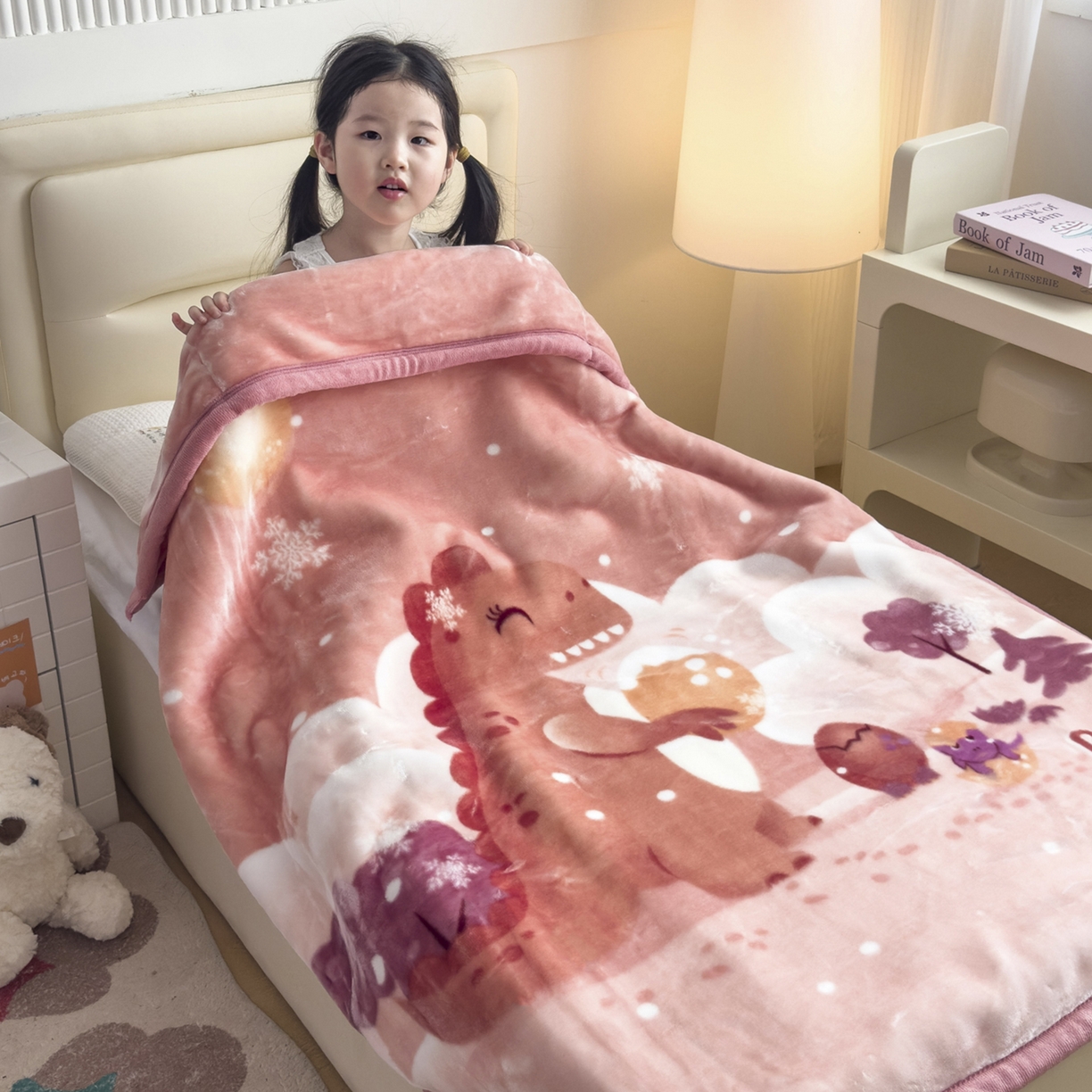 91家纺网 家纺一手货源 找家纺 爱彼家纺 2025冬季新款拉舍尔童毯毛毯毯子-系列二 拉舍尔童毯-冰雪恐龙09肉驼