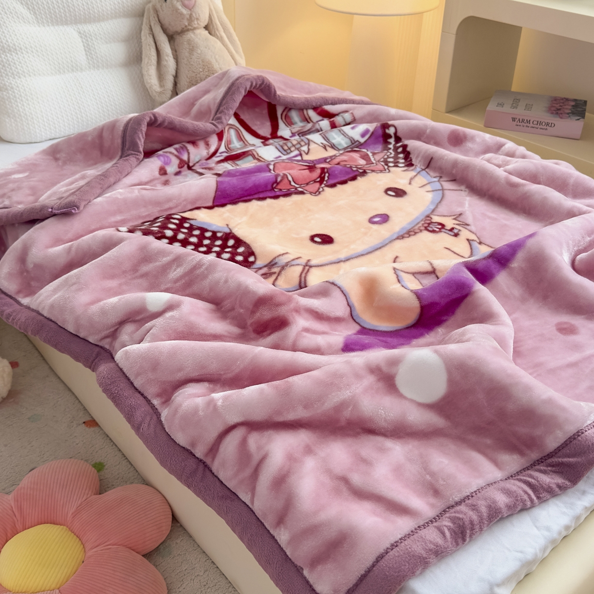 91家纺网 家纺一手货源 找家纺 爱彼家纺 2025冬季新款拉舍尔童毯毛毯毯子-系列二 拉舍尔童毯-kt猫紫