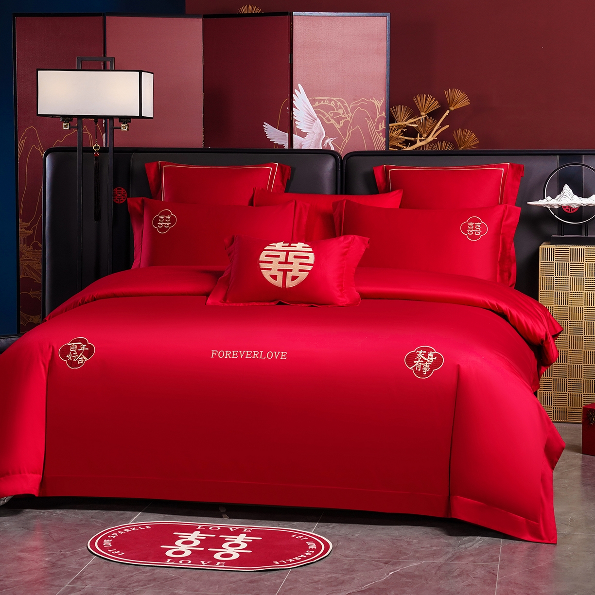 91家纺网 家纺一手货源 找家纺 （总）置顶家纺 2025新款新中式婚庆亲肤棉绣花四件套