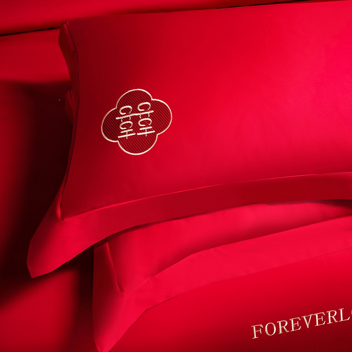 91家纺网 家纺一手货源 找家纺 （总）置顶家纺 2025新款新中式婚庆亲肤棉绣花四件套