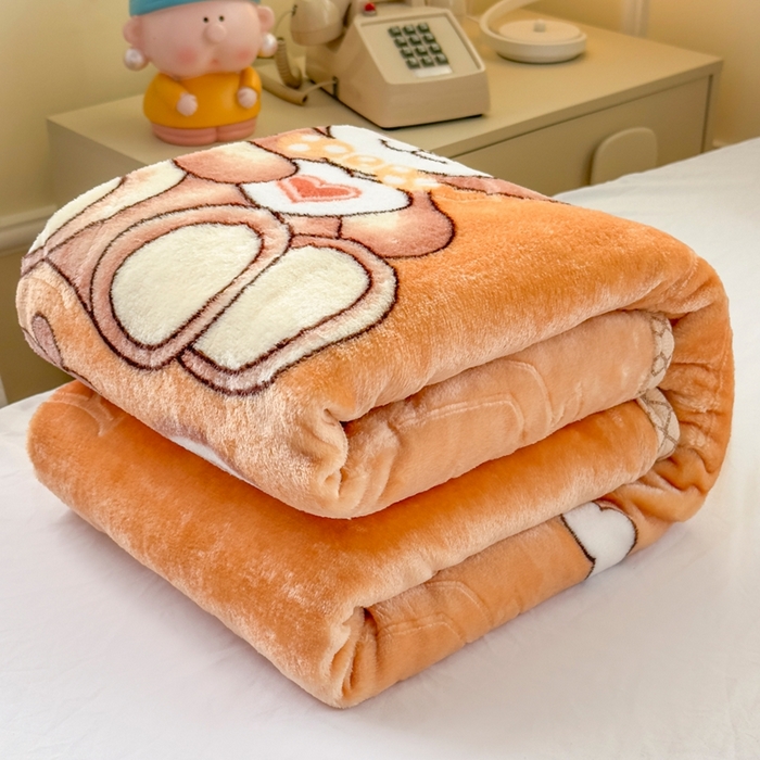 91家纺网 家纺一手货源 找家纺 爱彼家纺 2025新款拉舍尔单层云绒保暖柔软童毯盖毯毯子-系列三 单层云绒童毯-快乐小熊-浅咖