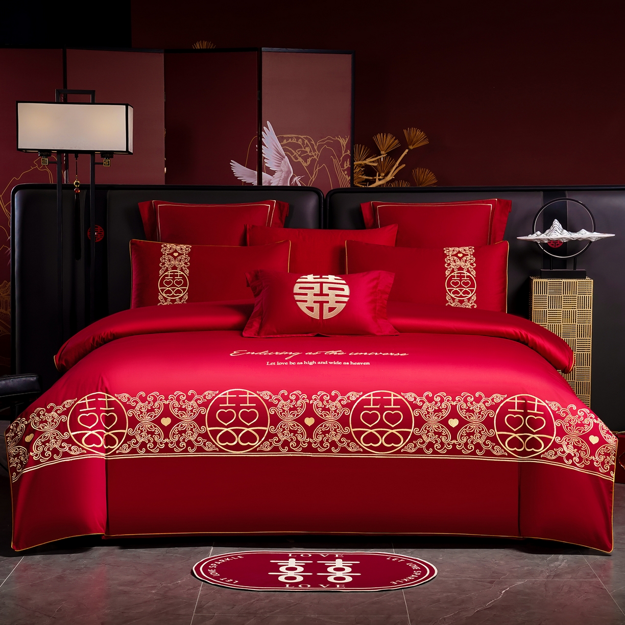 91家纺网 家纺一手货源 找家纺 （总）置顶家纺 2025新款新中式婚庆亲肤棉绣花四件套