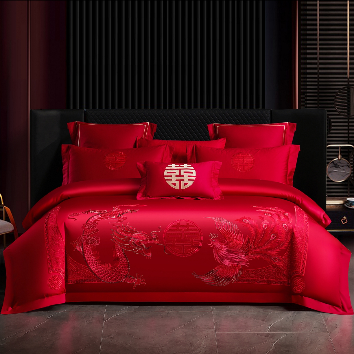 91家纺网 家纺一手货源 找家纺 （总）置顶家纺 2025新款新中式婚庆亲肤棉绣花四件套