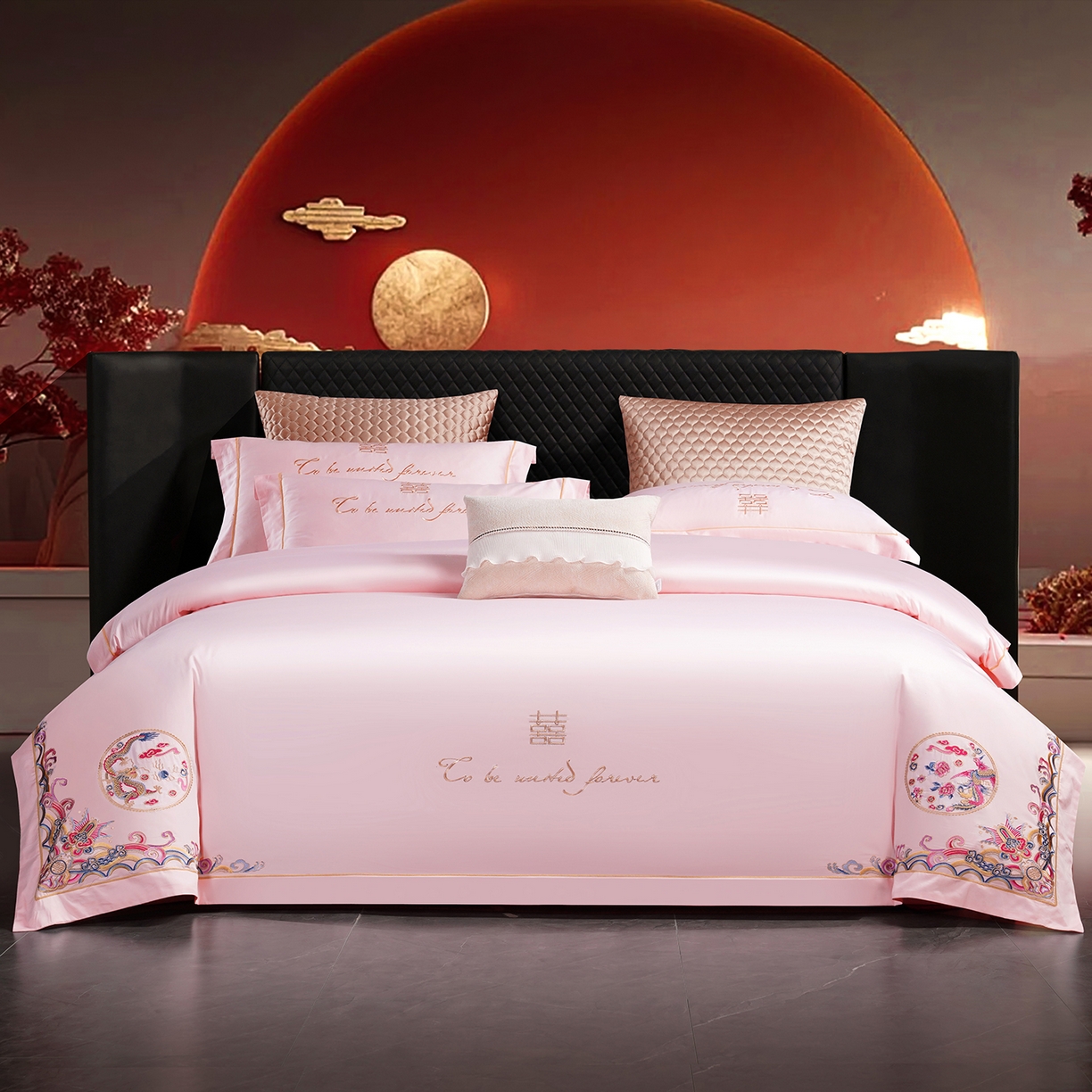 91家纺网 家纺一手货源 找家纺 （总）置顶家纺 2025新款新中式婚庆亲肤棉绣花四件套