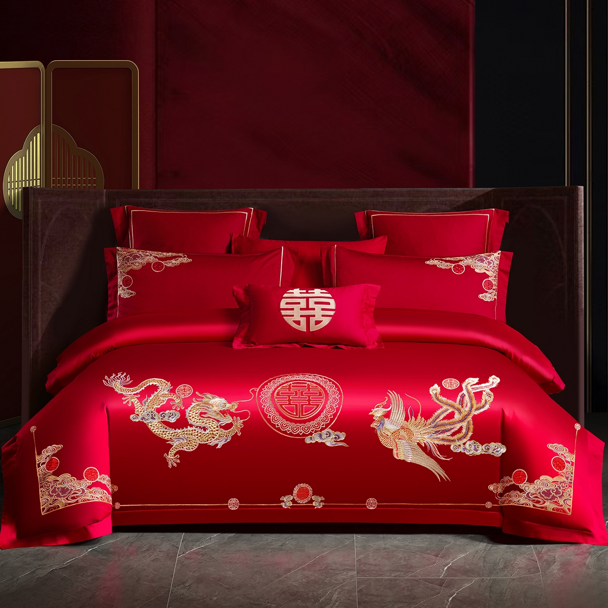 91家纺网 家纺一手货源 找家纺 （总）置顶家纺 2025新款新中式婚庆亲肤棉绣花四件套